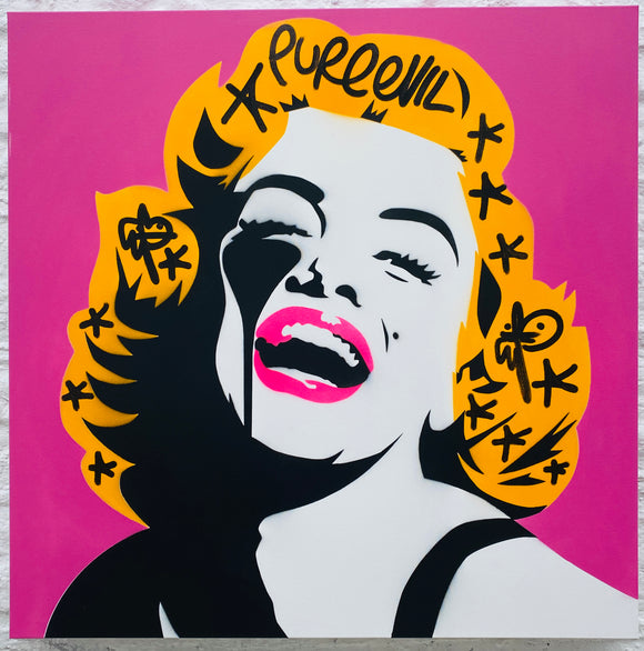 Screaming Marilyn 100cm canvas - Pink lipstick on my collar