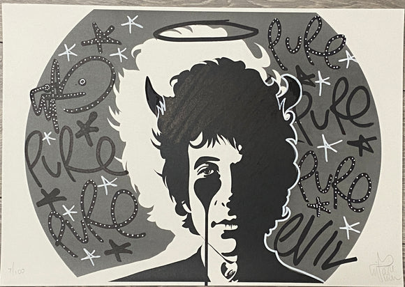 Handfinished print - Bob Dylan Devil Horns FRAMED